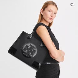 TORY BURCH ELLA PATENT TOTE BAG BLACK 