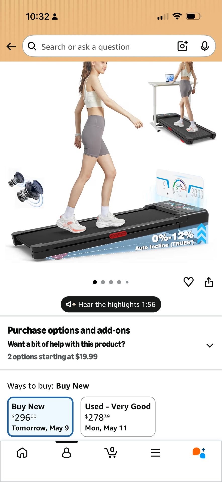 Walking pad with incline support