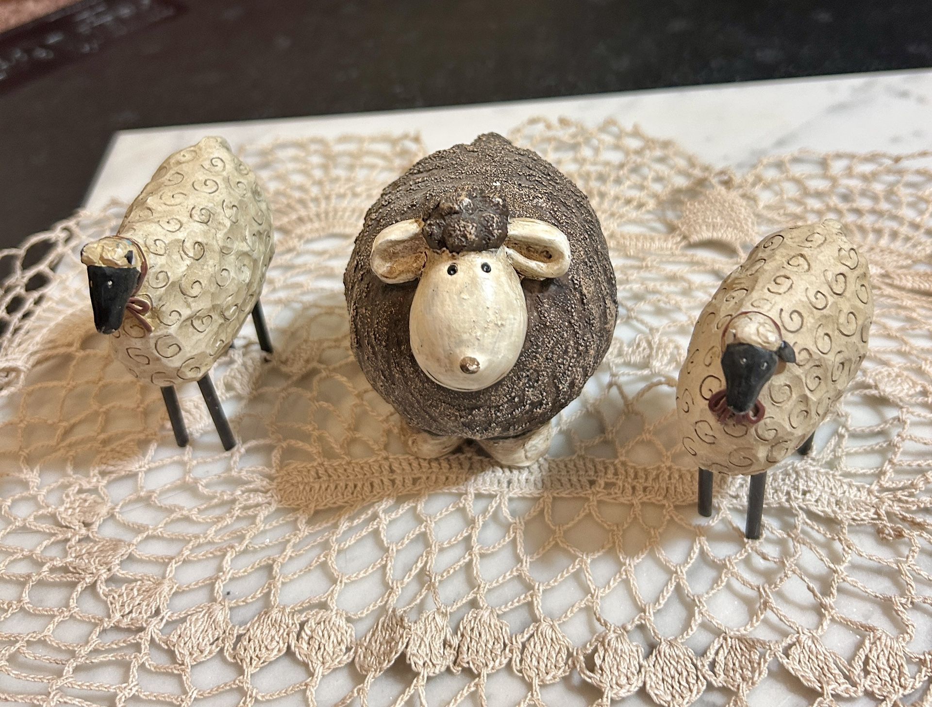 Collectible Ceramic Sheep Figurines – Folk Art Style