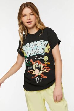 Looney Tunes T-Shirt Taz Graphic Black XS Unisex Large Cartoon Tee