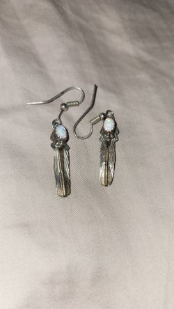 Opal feather earrings