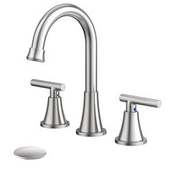 Bathroom Faucets for Sink 3 Hole, Hurran Brushed Nickel Bathroom Sink Faucet with Pop-up Drain and Supply Lines, Stainless Steel Lead-Free Widespread 