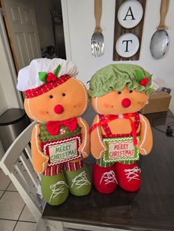Brand New Set Of 2 Large Size 28" Tall Gingerbread Couple Greeters