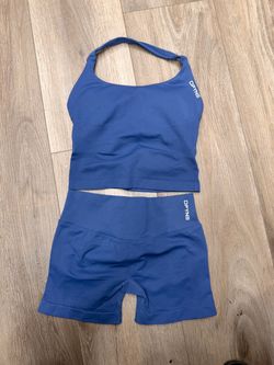DFYNE Blue Halter Crop Top and Shorts Set