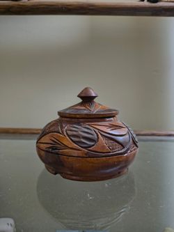 Hand-Carved Wooden Trinket Box with Lid