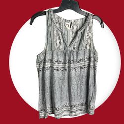 Akemi & Kin Gray, Black, White w Gray Braiding at Neck Sleeveless Top Wm Small