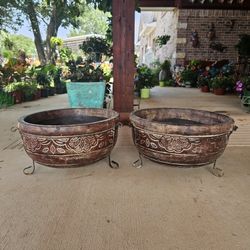 Short Brown Clay Pots, Planters, Plants. Talavera, Pottery $85 cada una