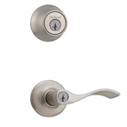 Kwikset Balboa Satin Nickel Keyed Entry Door Handle and Single Cylinder Deadbolt Combo Pack featuring SmartKey and Microban=151