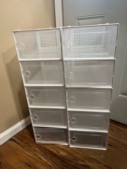 10 clear plastic bin shoes storage.