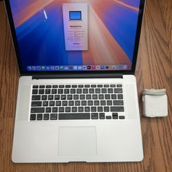 MacBook Pro 15” 2015/8GB RAM/512GB SSD/Macos Sequoia/Good Battery/Charger
