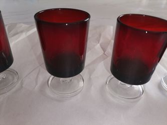 Arcoroc France Ruby Red Footed Shot Glass 3.5" x 2" Goblet Vintage Tasting set of 6