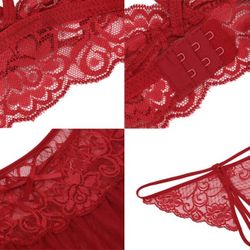 Pin Up Doll Lingerie 3 Piece Set, Crotchless Panty, Bra, Lace Bralette, Lace Skirt, Mini Skirt, Sheer Lingerie Set for Women