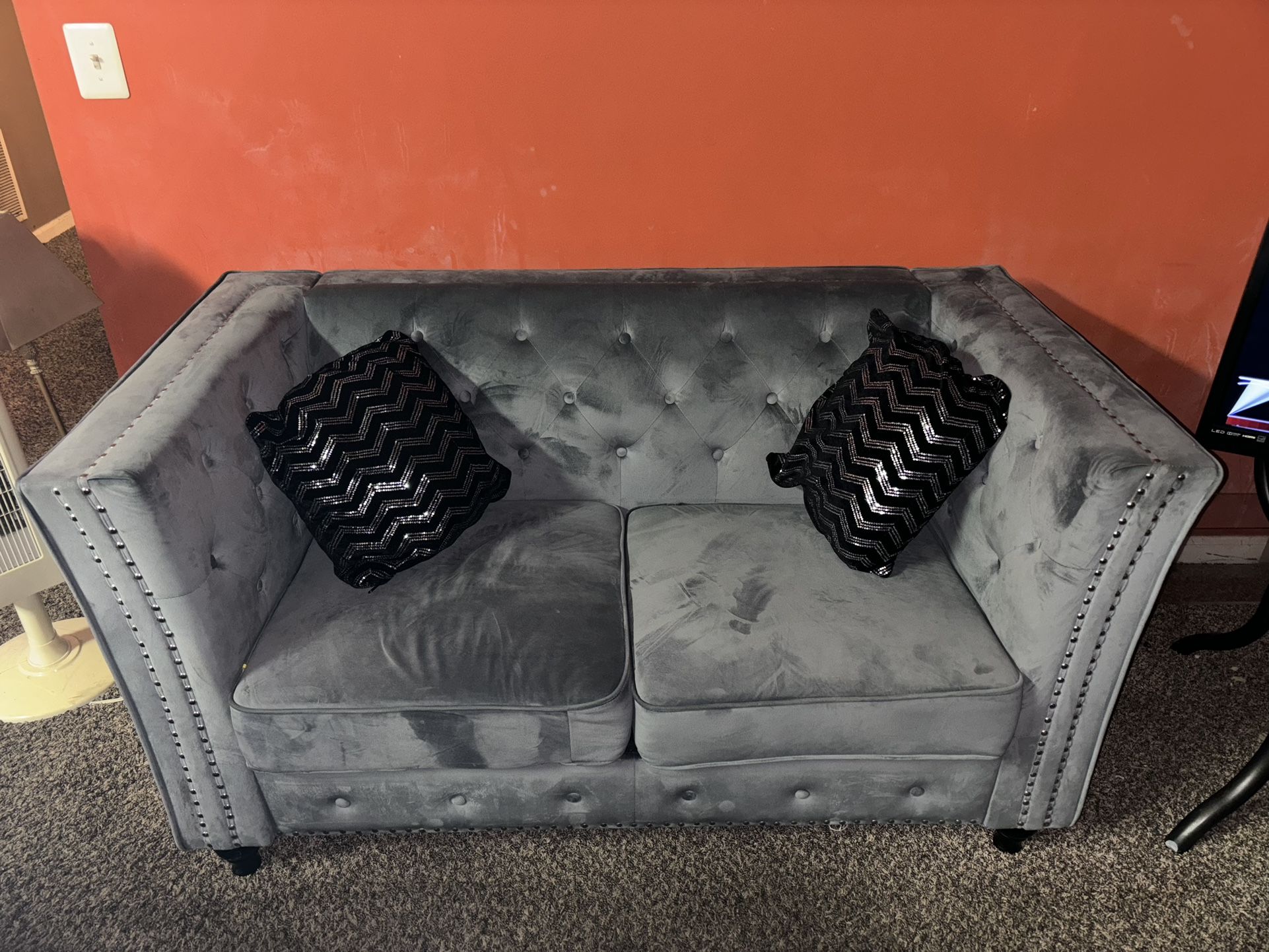 Elegant Gray Velvet Couch Set