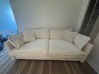 Cream Fabric Two-Seat Sofa with Pillows