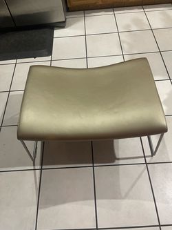 Cream Leather Ottoman with Metal Frame
