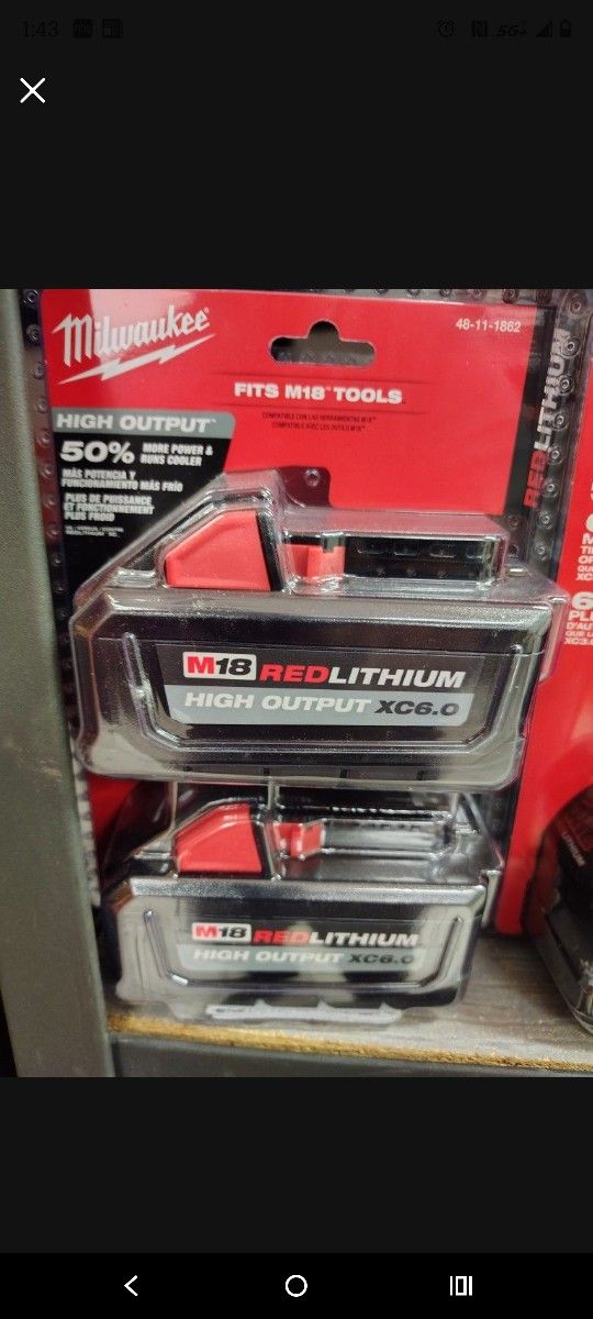 Milwaukee 6.0ah High Out Put Batteries 2 Pack