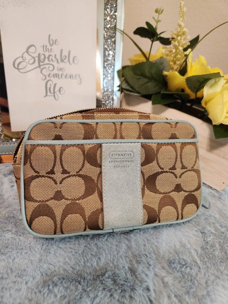 Authentic COACH Signature Waist Bum Bag Purse Canvas Leather Brown 6794E