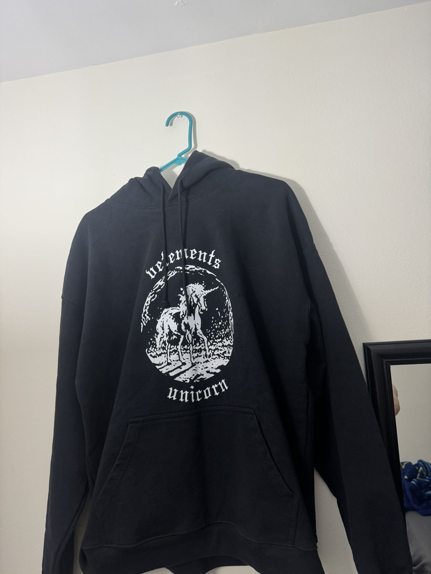 vetements black unicorn hoodie