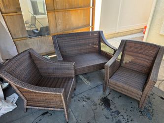 3-Piece Outdoor Wicker Patio Set (Loveseat + 2 Armchairs) - Clean & Sturdy