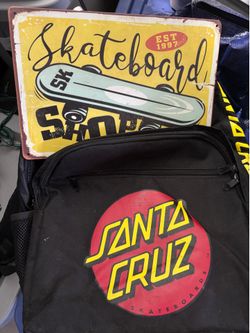 Skateboard gift bundle $15retro tin/ Santa Cruz backpack