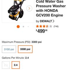 Dewalt Water Pressure Machine 3300 Psi Cold Water 