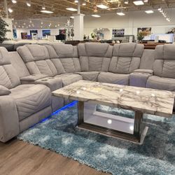 Gray Power Head And Foot Reclining Microfiber Sofa Sectional Couch