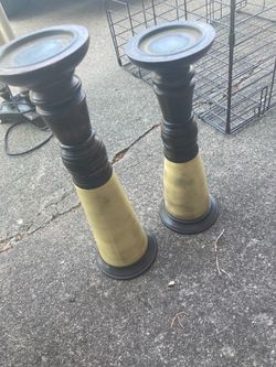 Set Of 2 Market Pedestal Column Candle Holders 10 1/4" Tall, 12.5" Tall