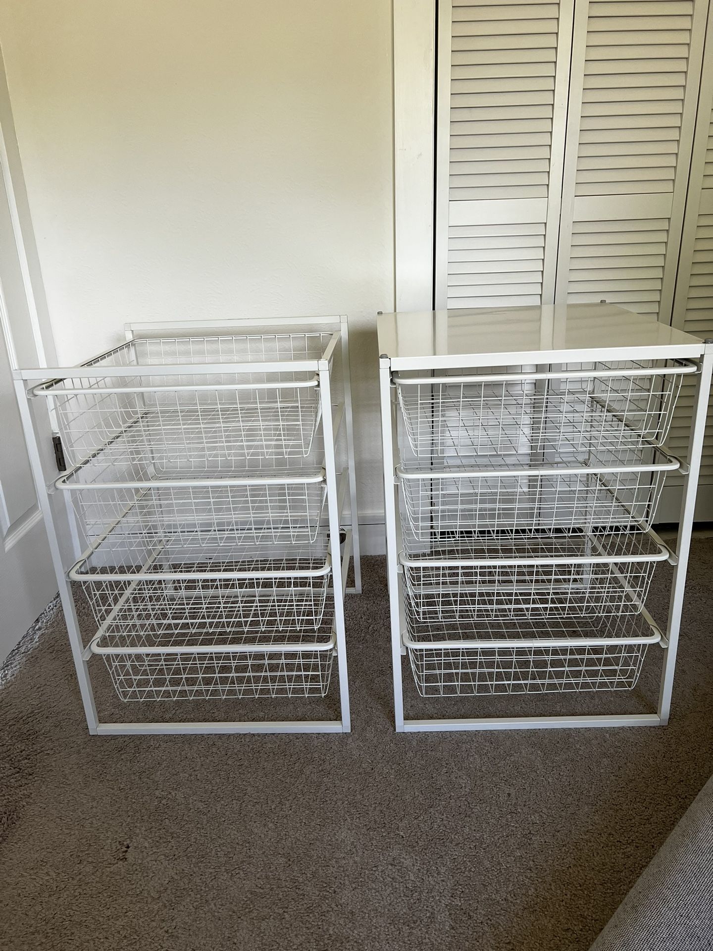 2 stackable IKEA JONAXEL white metal drawers