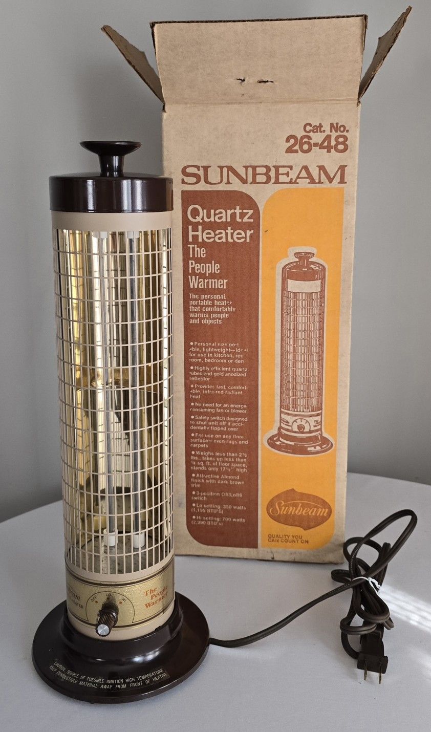 Vintage Sunbeam Quartz Heater 26-48 The People Warmer 700 Watts Almond Brown 