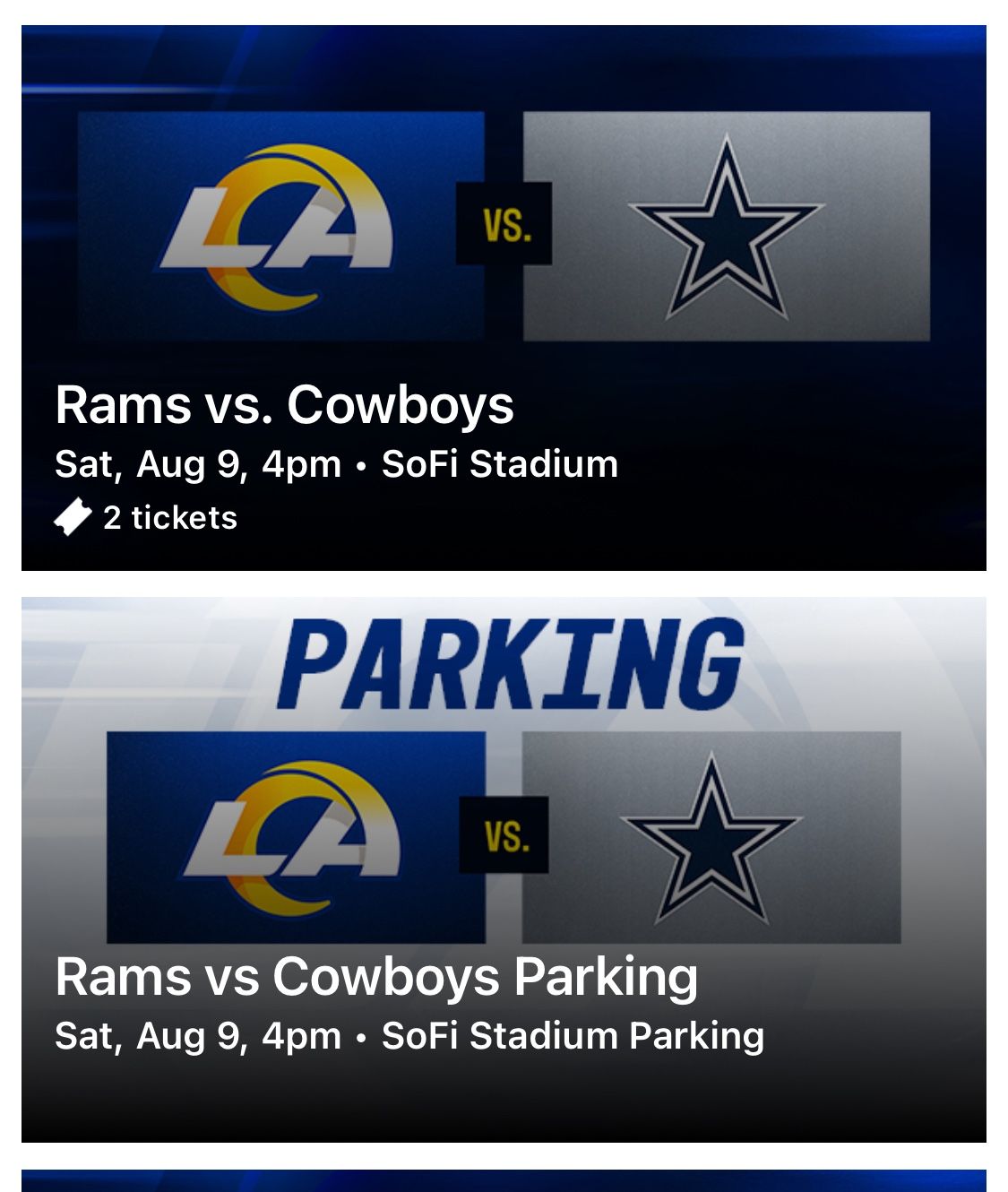 Rams Versus Cowboys @ SoFi - 2 Tickets And Parking