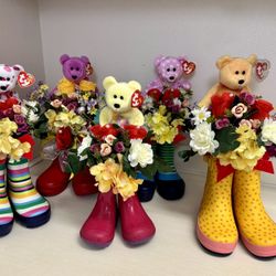 Cute Beanie Babies Bear Floral Boot Arrangements