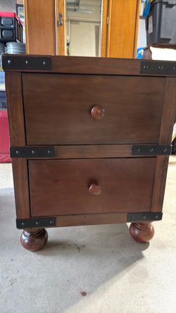 Wood 2-Drawer Nightstand with Metal Accents