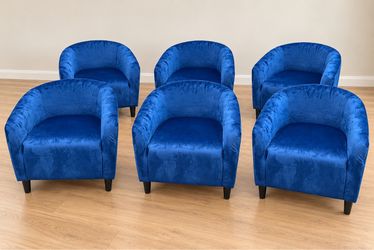 Bulk Sale: 24 Navy Blue Velvet Barrel Chairs – Used Once!