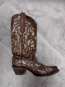 Corral Orix Brown Gold Glitter Inlay Studded Western Boots Size: 6.5