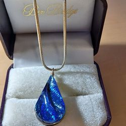 Sterling Silver Fire Glass Tear Drop Necklace 