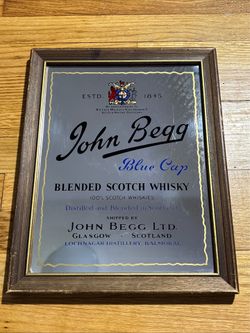 John Begg Blue Cap Blended Scotch Whisky Glosgow Scotland ESTD. 1845 Mirror Sign