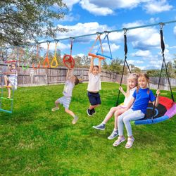 Backyard Obstacle Course Playset With Swing 