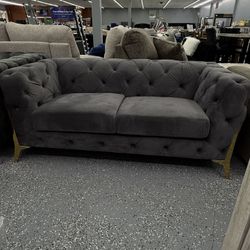 Velvet Loveseat With Gold Legs 