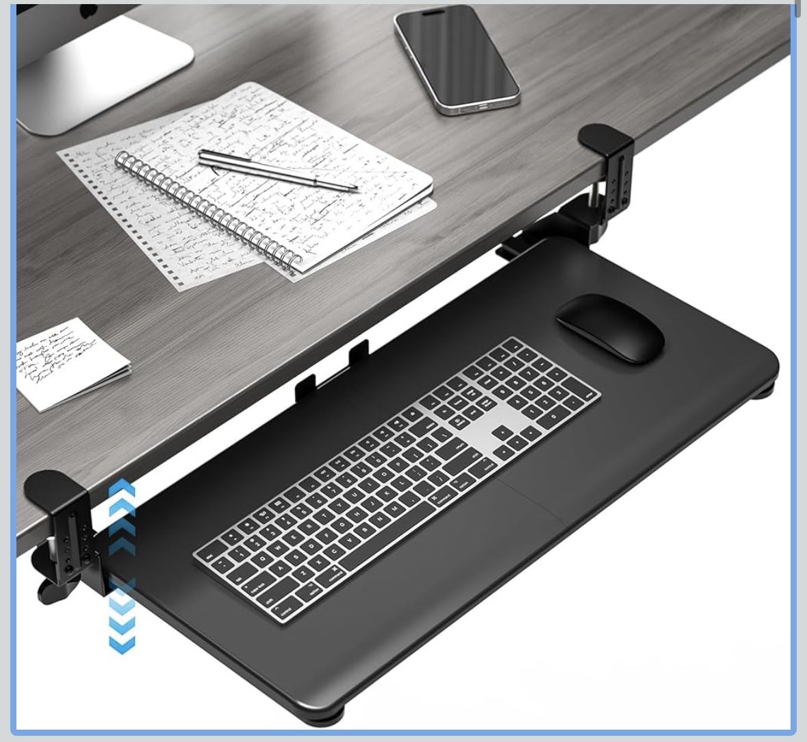 Keyboard Tray Under Desk, Pull Out Keyboard & Mouse Tray with Adjustable C-clamp, 25.6(31.5 Including Clamps) x 11.8 Inch Slide Out Computer Keyboard