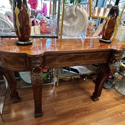 Vintage SHERRILL Lion Head Carved Mahogany Console Sideboard