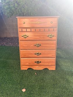 Vintage Faux Oak 5-Drawer Dresser Chest