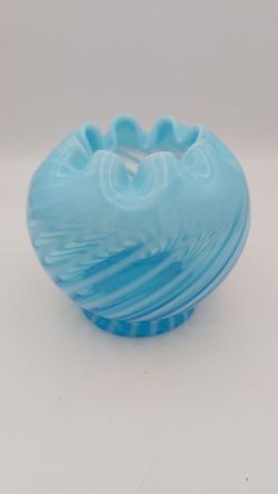 Gorgeous Vintage Fenton Spiral Optic Blue Opalescent Glass Rose Bowl