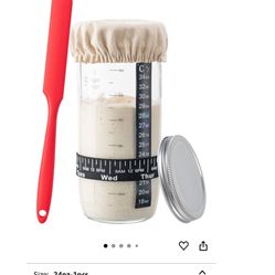 Sourdough Starter Kit, 24oz Sourdough Starter Jar with Magnetic Bread Lame, Thermometer, Long Scraper, Cloth Cover & Lid for Sourdough Bread Baking Su