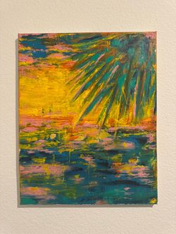 Abstract paradise beach sunset art painting $20 16”x20”