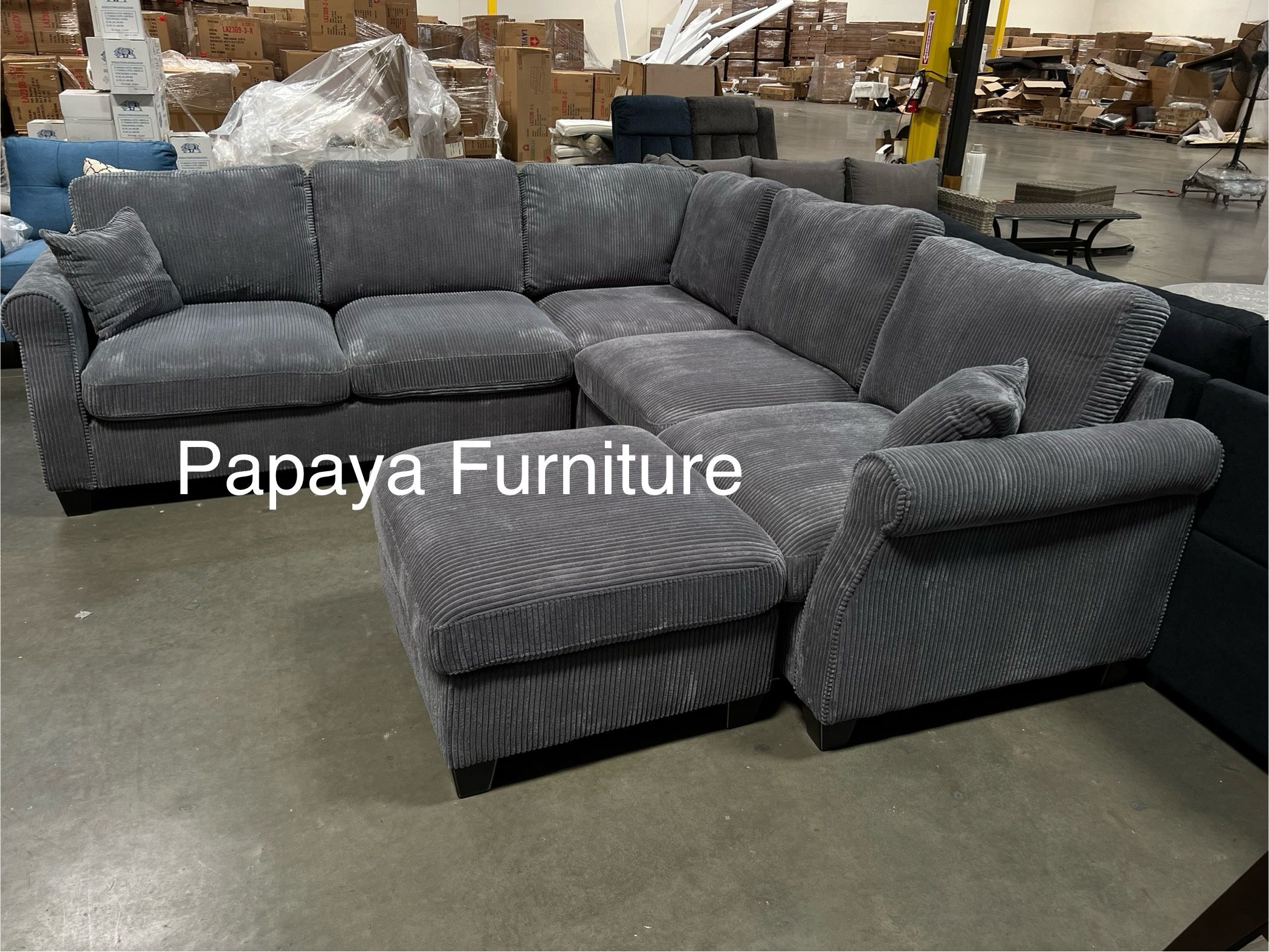 Dark Grey Sectional Sofa And Ottoman, Sectionals, Sofa, Couch, Grey Couch, Grey Sofa, L-Shaped Sofa, Plush Sectional Couch,Living Room Sofa