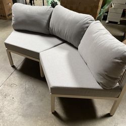 Curved Patio Furniture Set, Modular Half Moon 4-Seater Sofa, Aluminum Outdoor Sectional with 5-Inch Water-Resistant Cushions, All Weather Couch for Ba