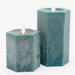 Matchless Candle Co. Set of (2) 4.5" & 6.5" Flameless Hexagon Pillar Candles - HUNTER GREEN, New