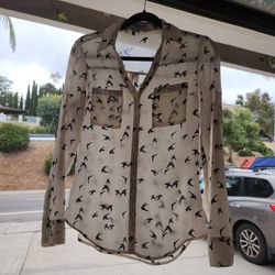 Women's Button Down Blouse With Birds (XS 1P)