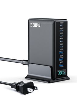 380w Charging Power Strip Station, 8 Port GaN Fast USB C Charger Block with Dual Pd 100w for Laptop, MacBook Pro/Air, Iphone16/15/14/13, Ipad, Samsung