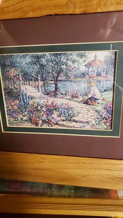 BARBRA MOCK PRINT GATHERING FLOWERS BY THE GAZEBO